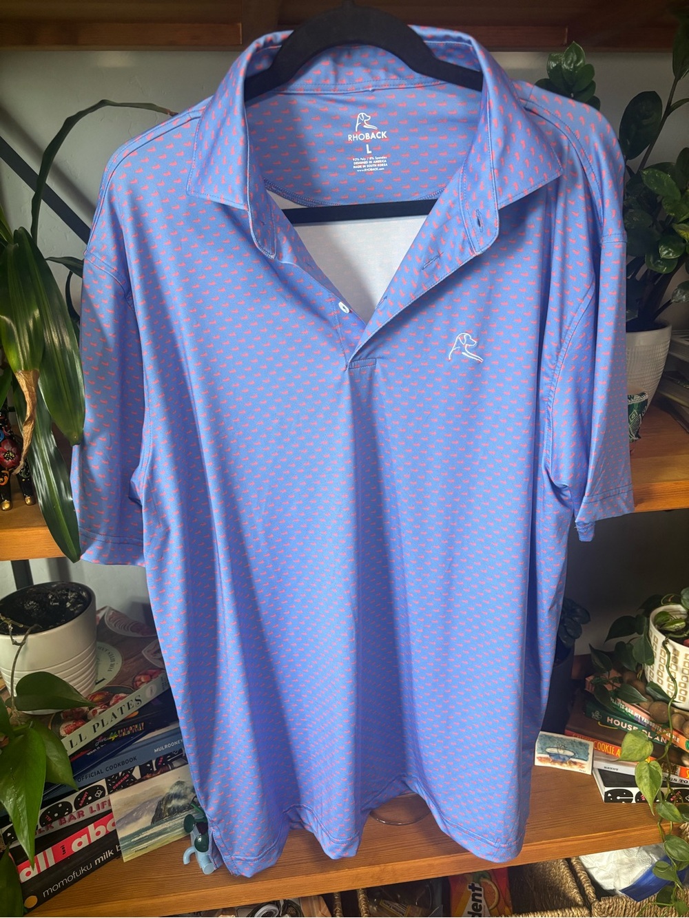 Rhoback Light Blue Polo with Pink Micro-Dot Print